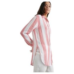 Rails Jaylin Button Tunic Top Shirt M Organic Cotton Playa Stripe Coastal Travel